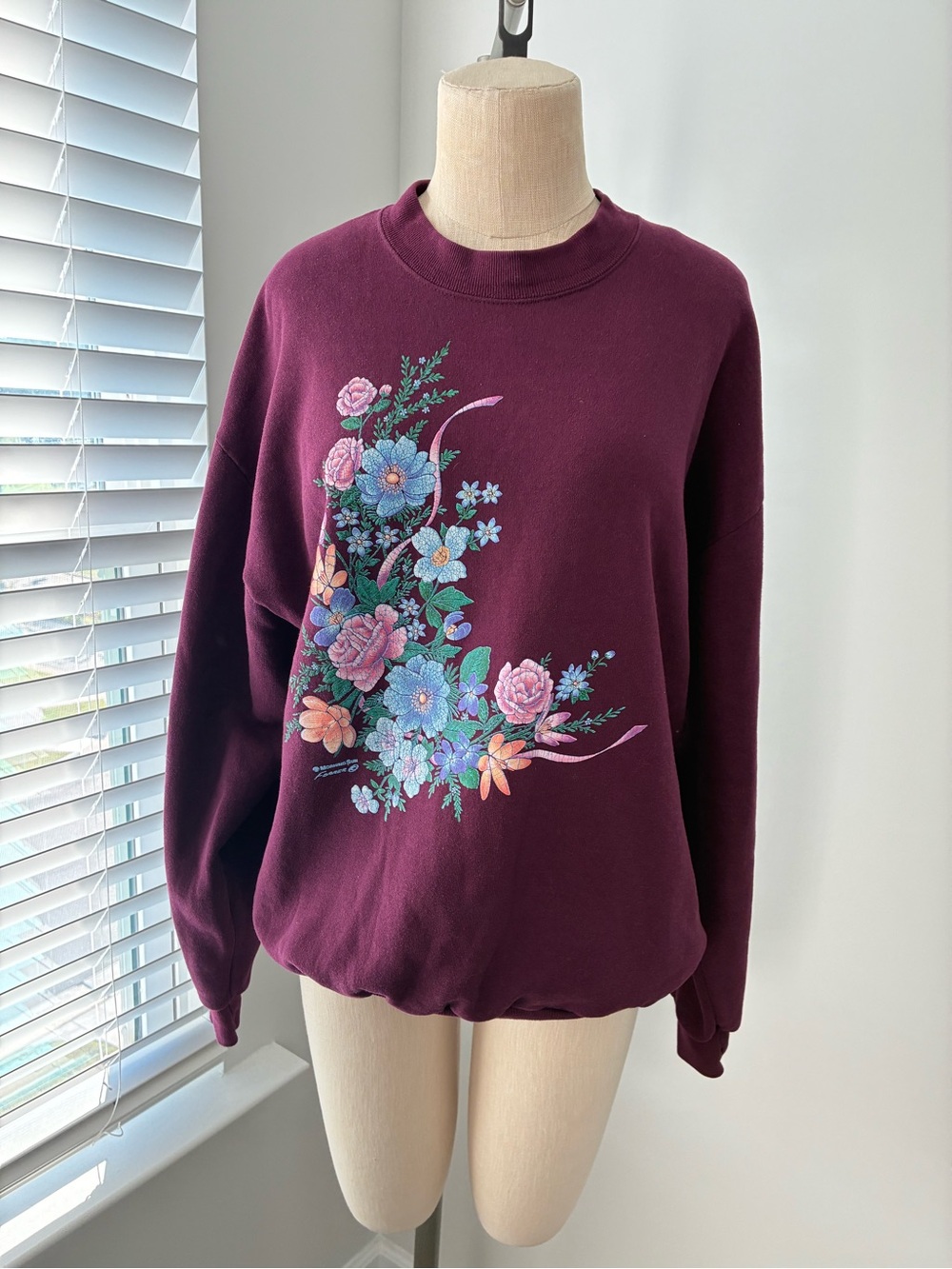 Jerzees Women's Plum Floral Grandma Sweater
